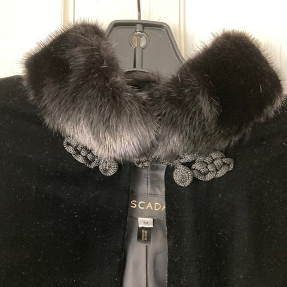 Rare vintage ESCADA COUTURE velvet overcoat cape with mink fur collar - Picture 2 of 4